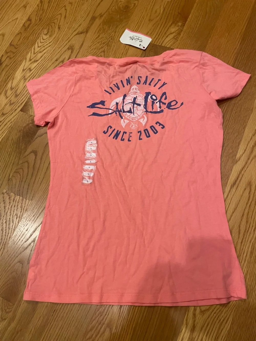 Salt Life Coral Scoop Neck T-Shirt with Navy Logo M (OL2) - Picture 4 of 7